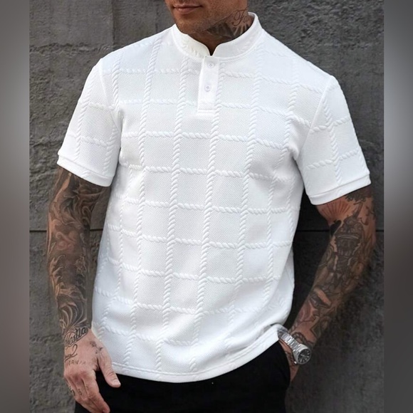 Men's White Textured Polo Shirt - Picture 5 of 6